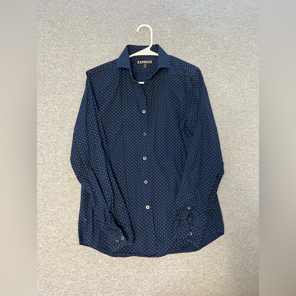Express Navy & White Polka Dot Dress Shirt - Picture 1 of 3